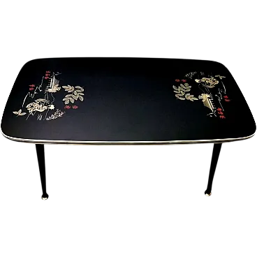 Tavolo da divano Rene His in vetro con decorazioni orientali, anni '60