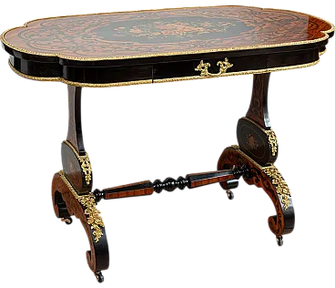 French Napoleon III coffee table in exotic woods, 19th century