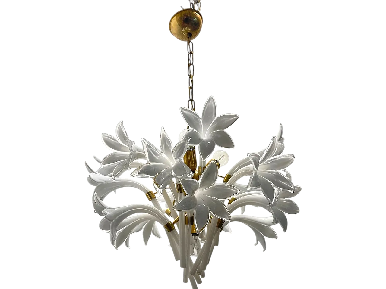 White Murano Flower Chandelier by Franco Luce, 1970s 12