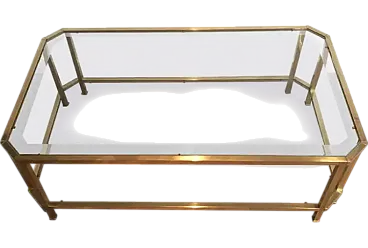 Octagonal brass voffee table with twoglass shelves, 1970s