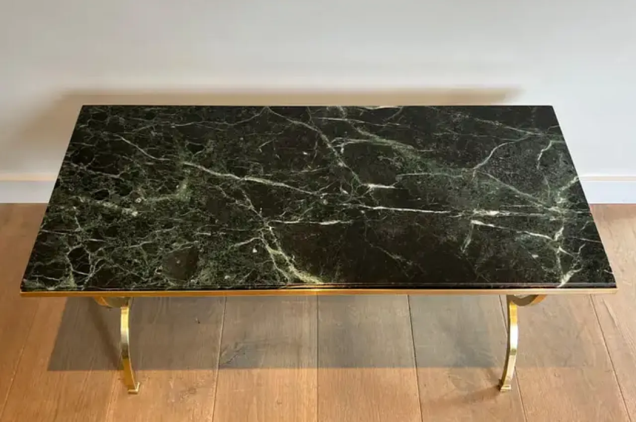 Tavolino in ottone con piano in marmo di Maison Jansen, anni '40 2
