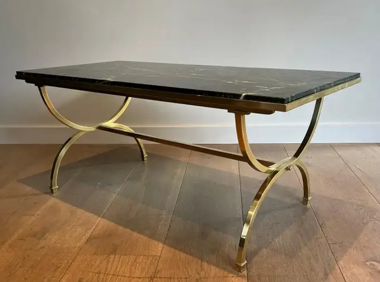 Tavolino in ottone con piano in marmo di Maison Jansen, anni '40 10