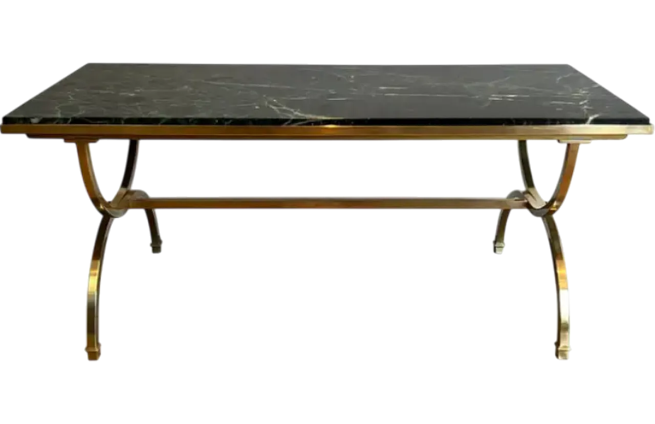 Tavolino in ottone con piano in marmo di Maison Jansen, anni '40 15