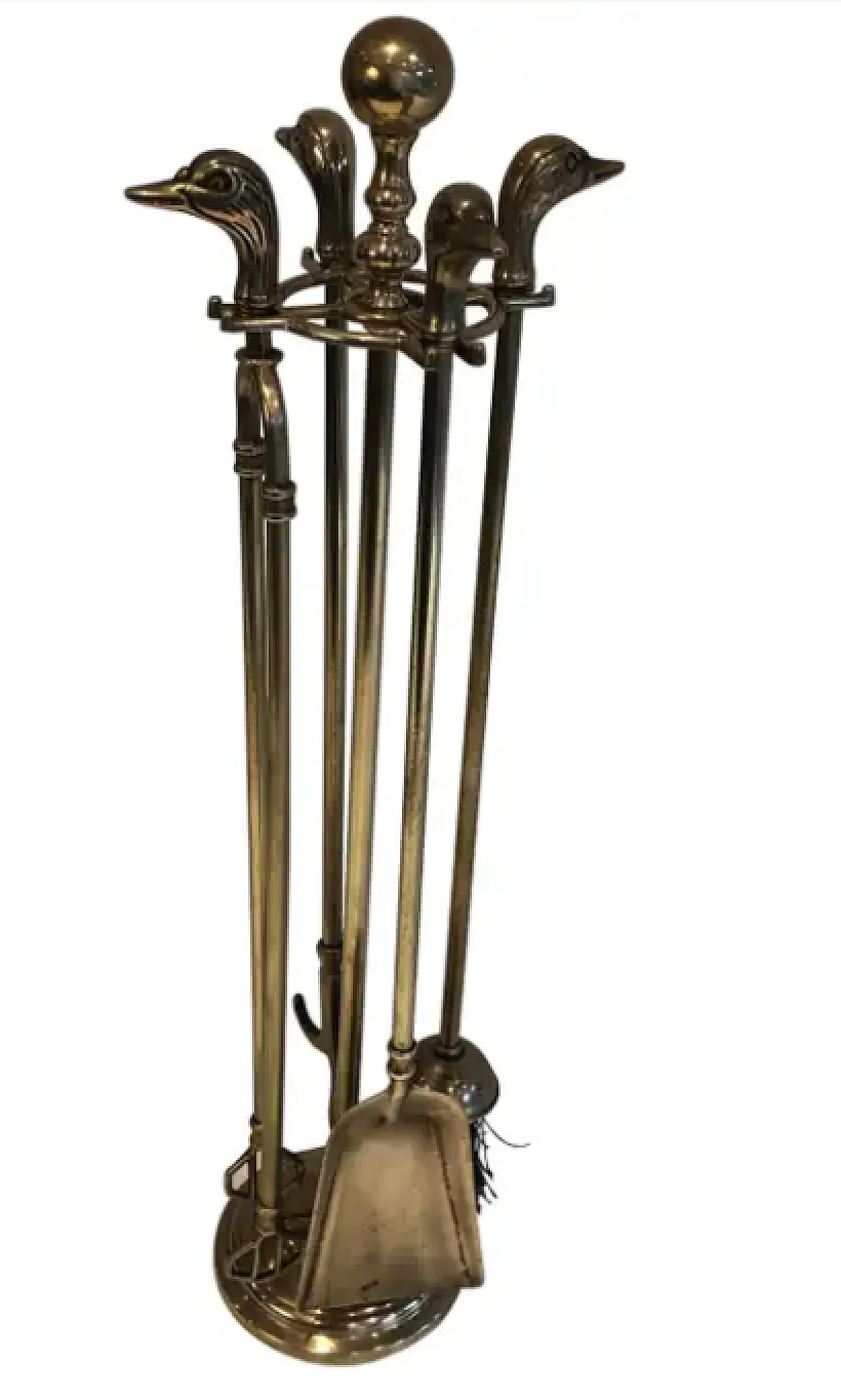 Brass fireplace tools with duck heads, 1970s 1