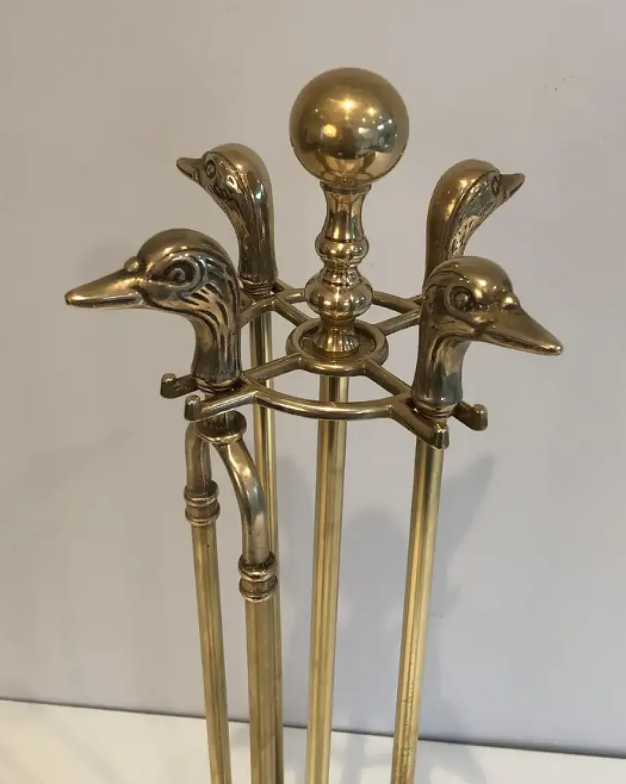 Brass fireplace tools with duck heads, 1970s 3
