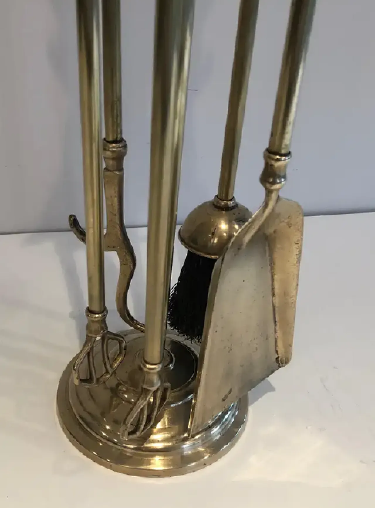 Brass fireplace tools with duck heads, 1970s 4