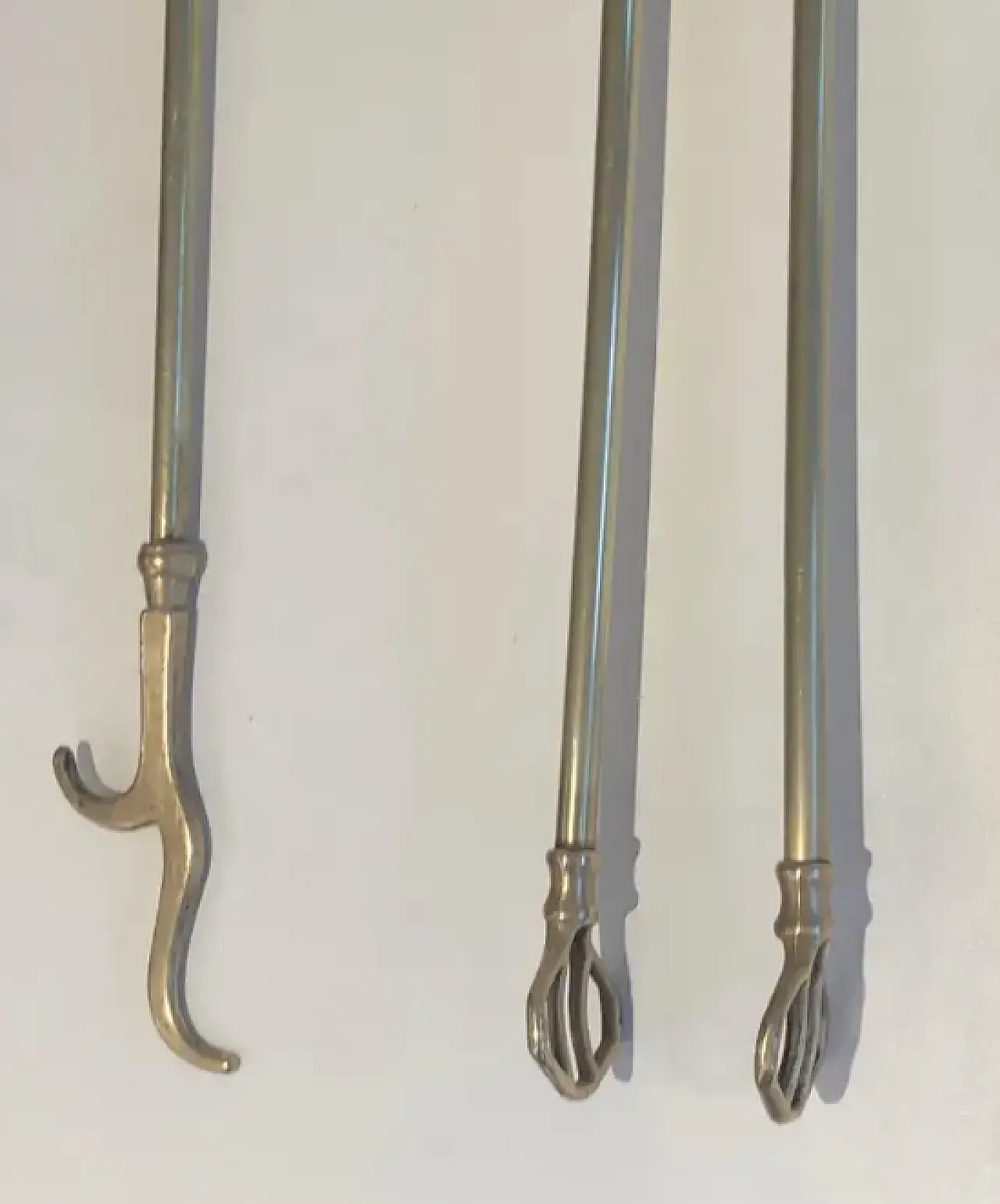 Brass fireplace tools with duck heads, 1970s 8