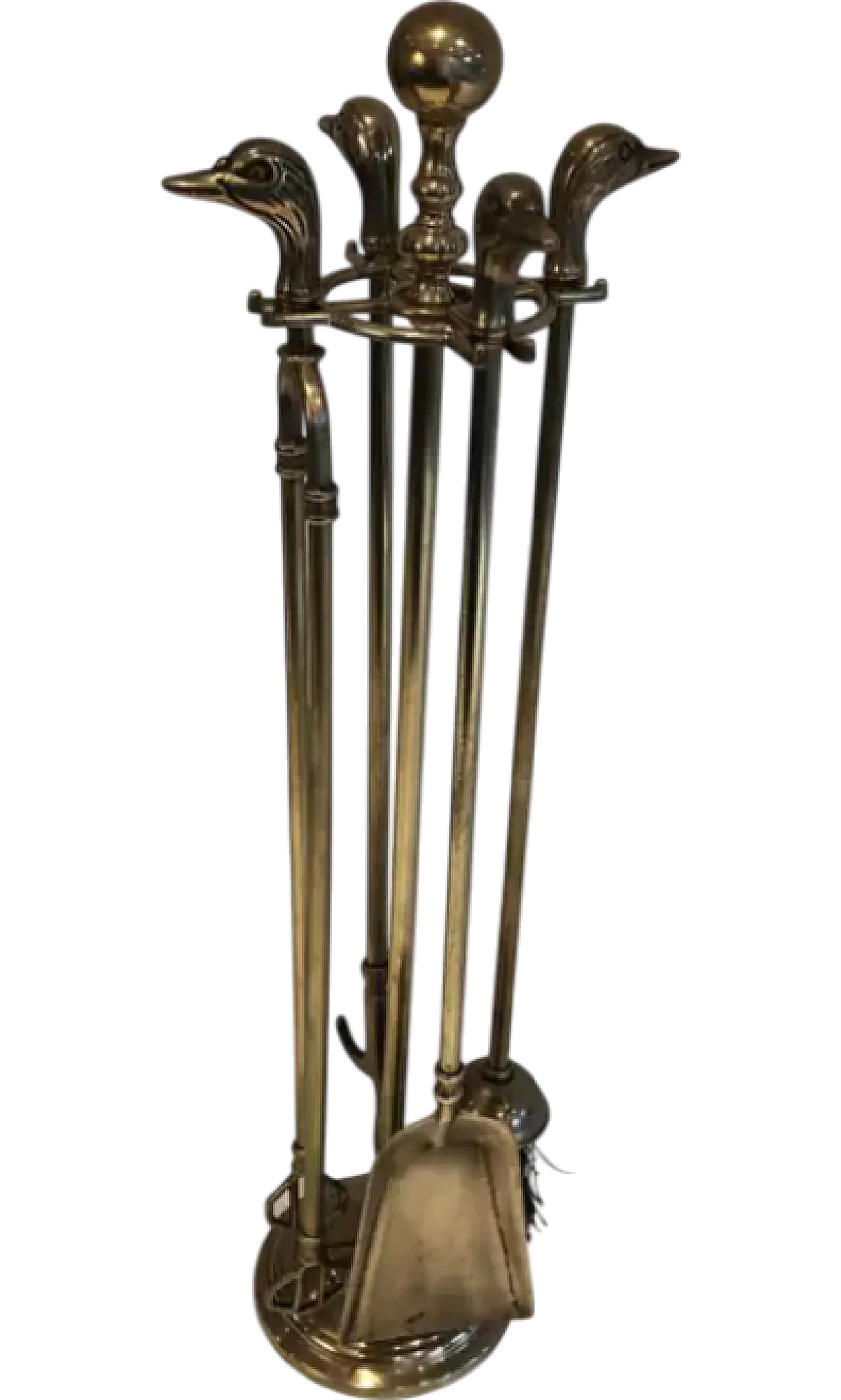 Brass fireplace tools with duck heads, 1970s 15