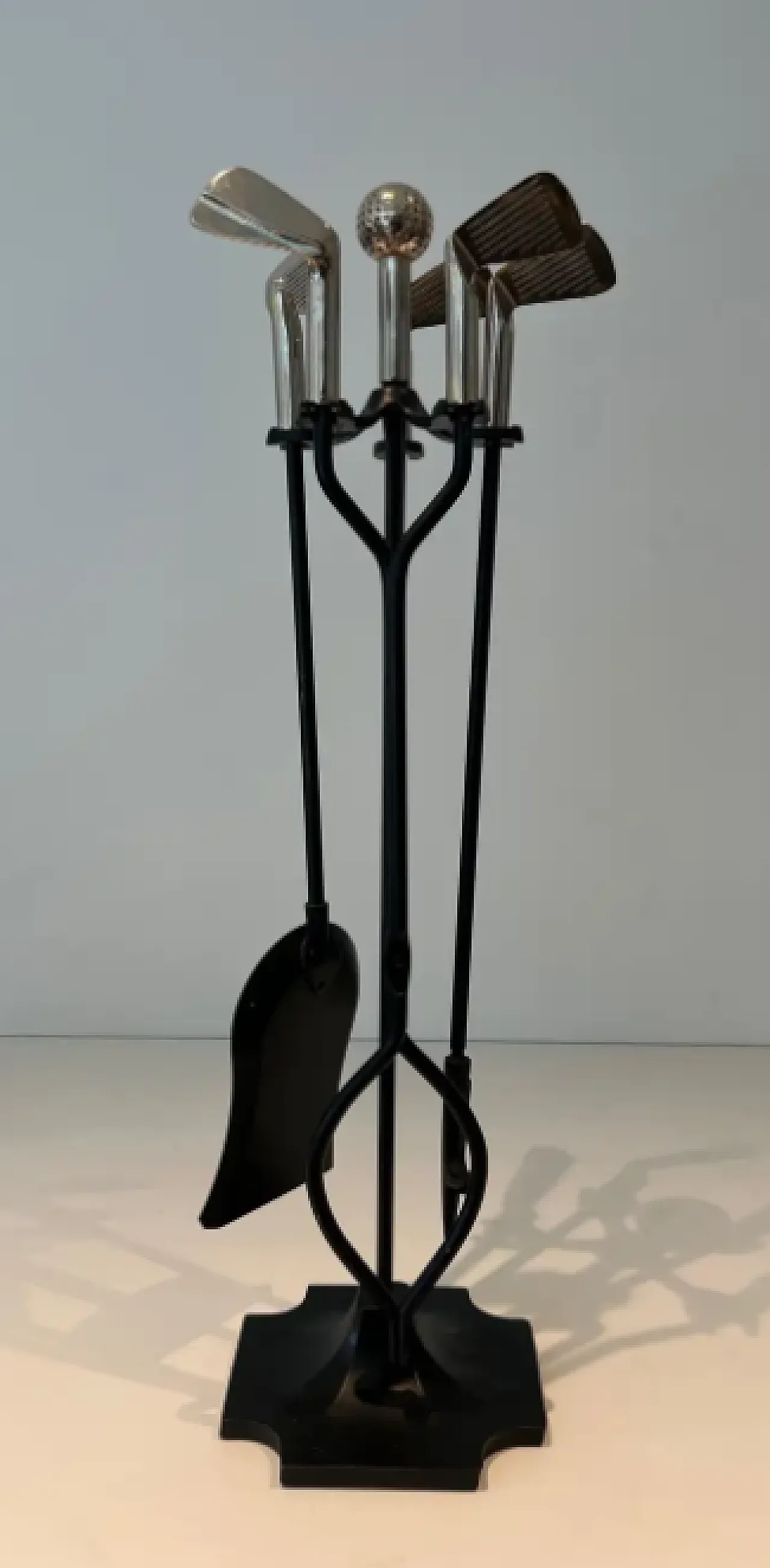 Lacquered metal and chrome fireplace tools, 1970s 2