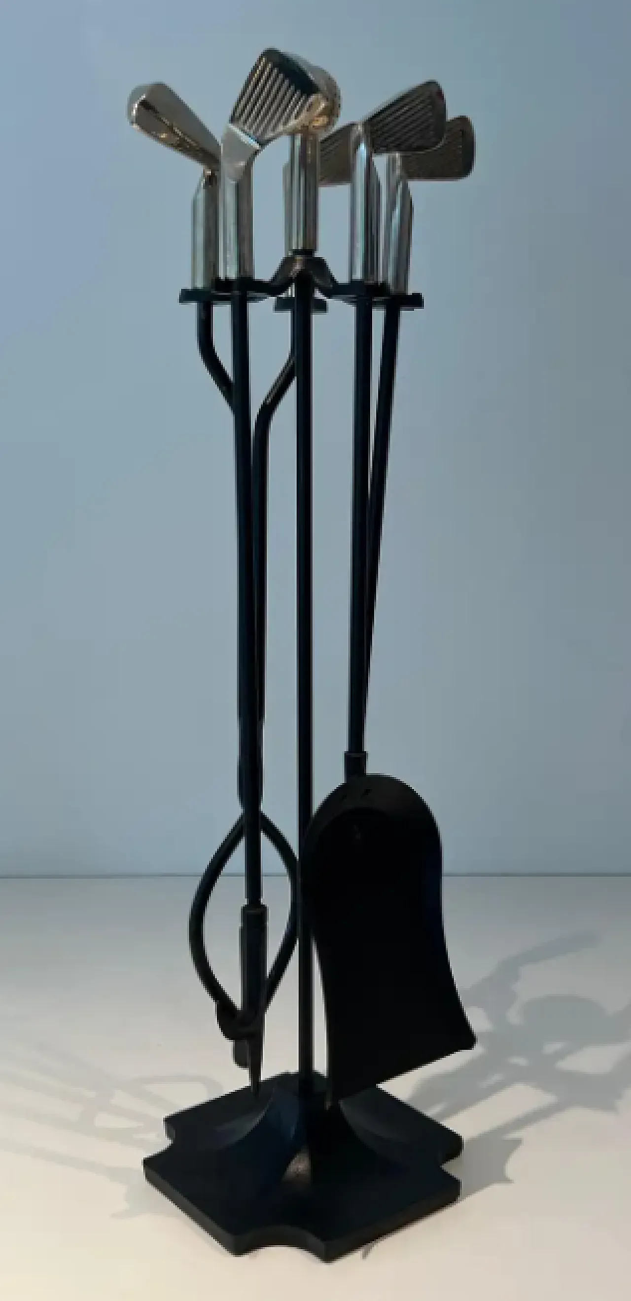 Lacquered metal and chrome fireplace tools, 1970s 4