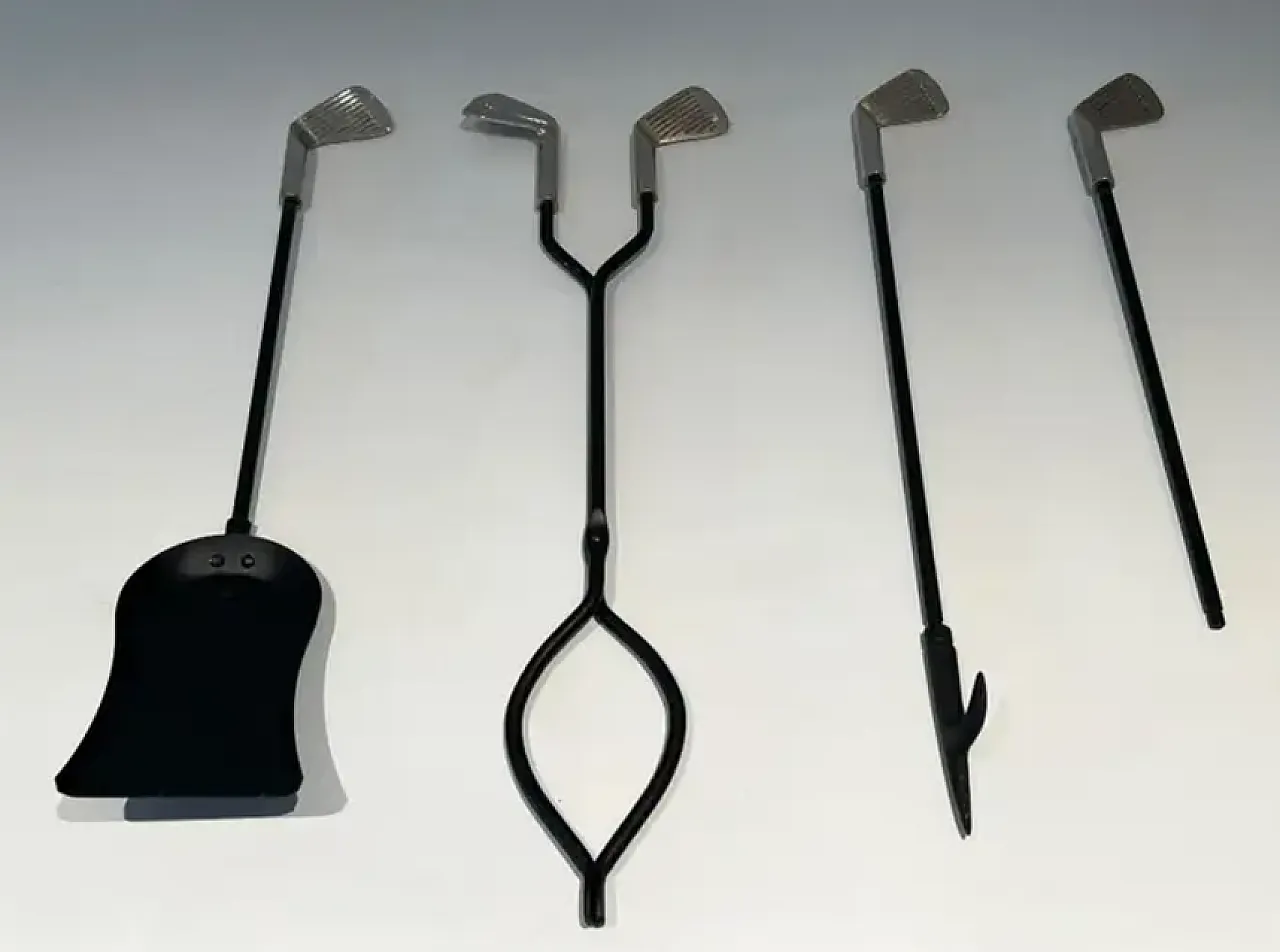 Lacquered metal and chrome fireplace tools, 1970s 9