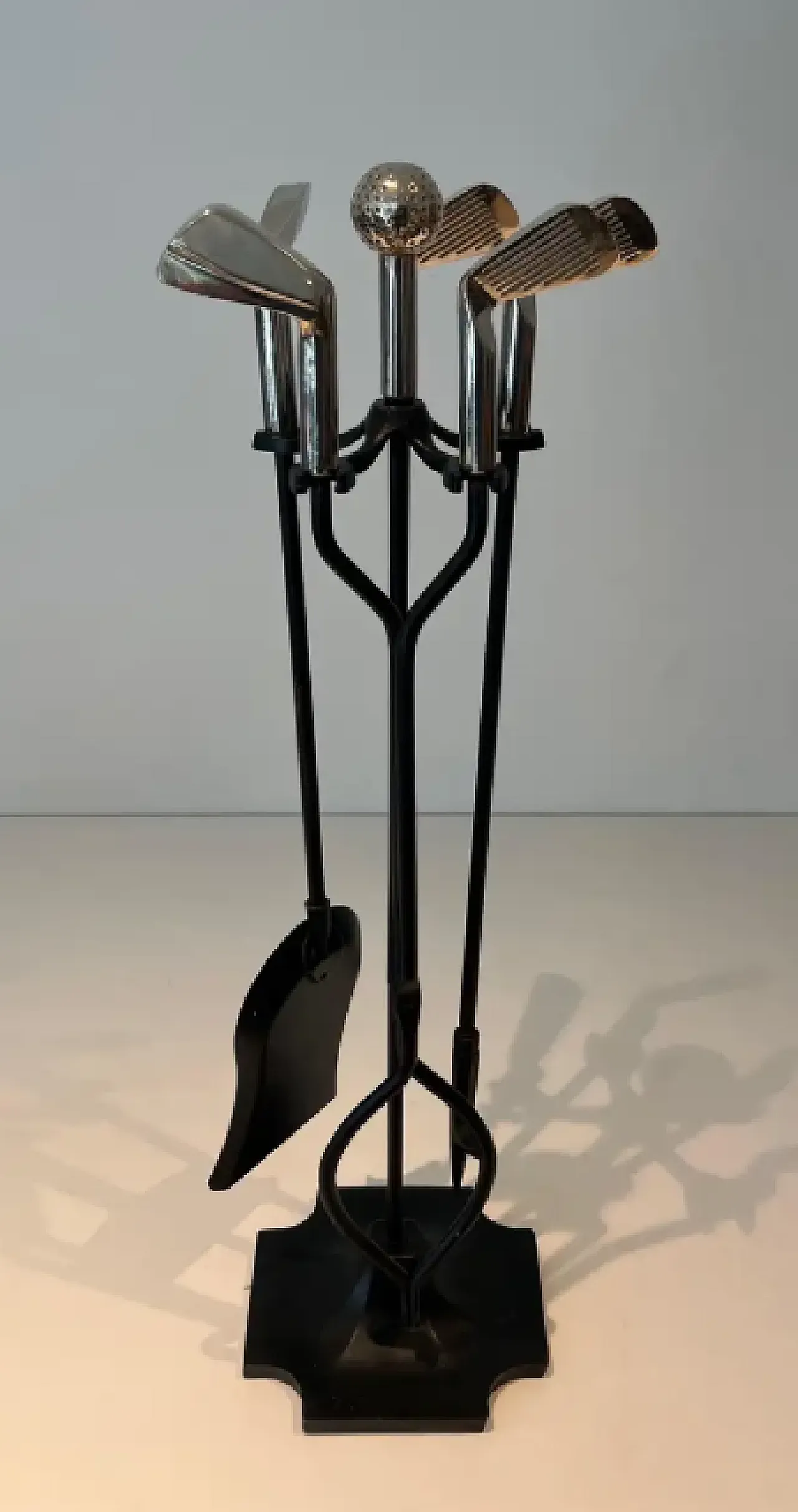 Lacquered metal and chrome fireplace tools, 1970s 11