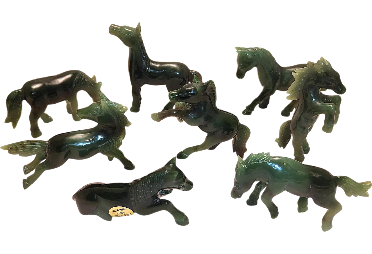 Vintage series of eight green jade horses 21