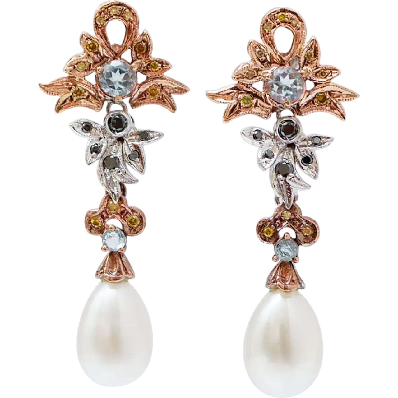 Gold and rose gold earrings with pearls, topazes and diamonds, 1970s 7