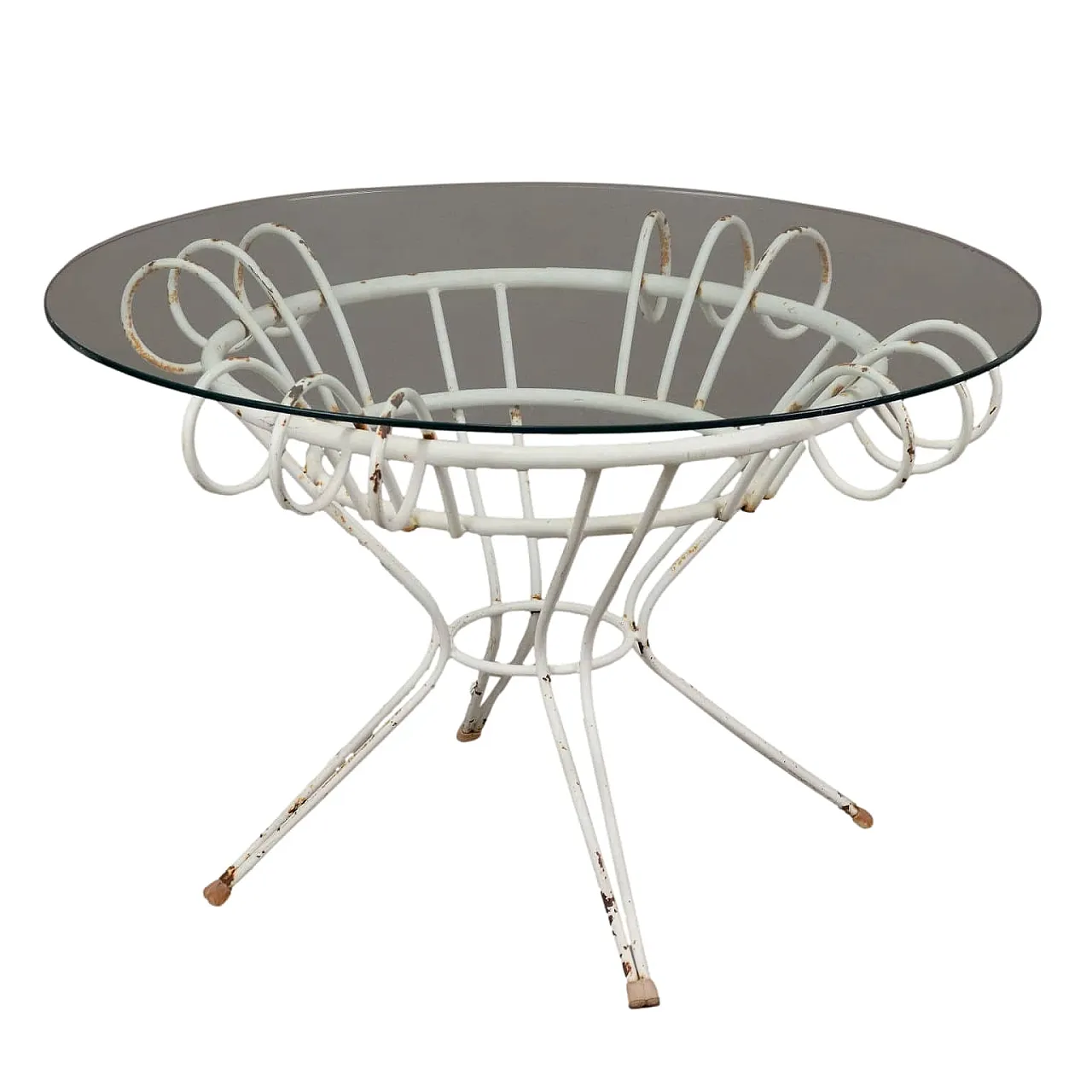 Tavolo in ferro battuto e vetro, anni '50 1