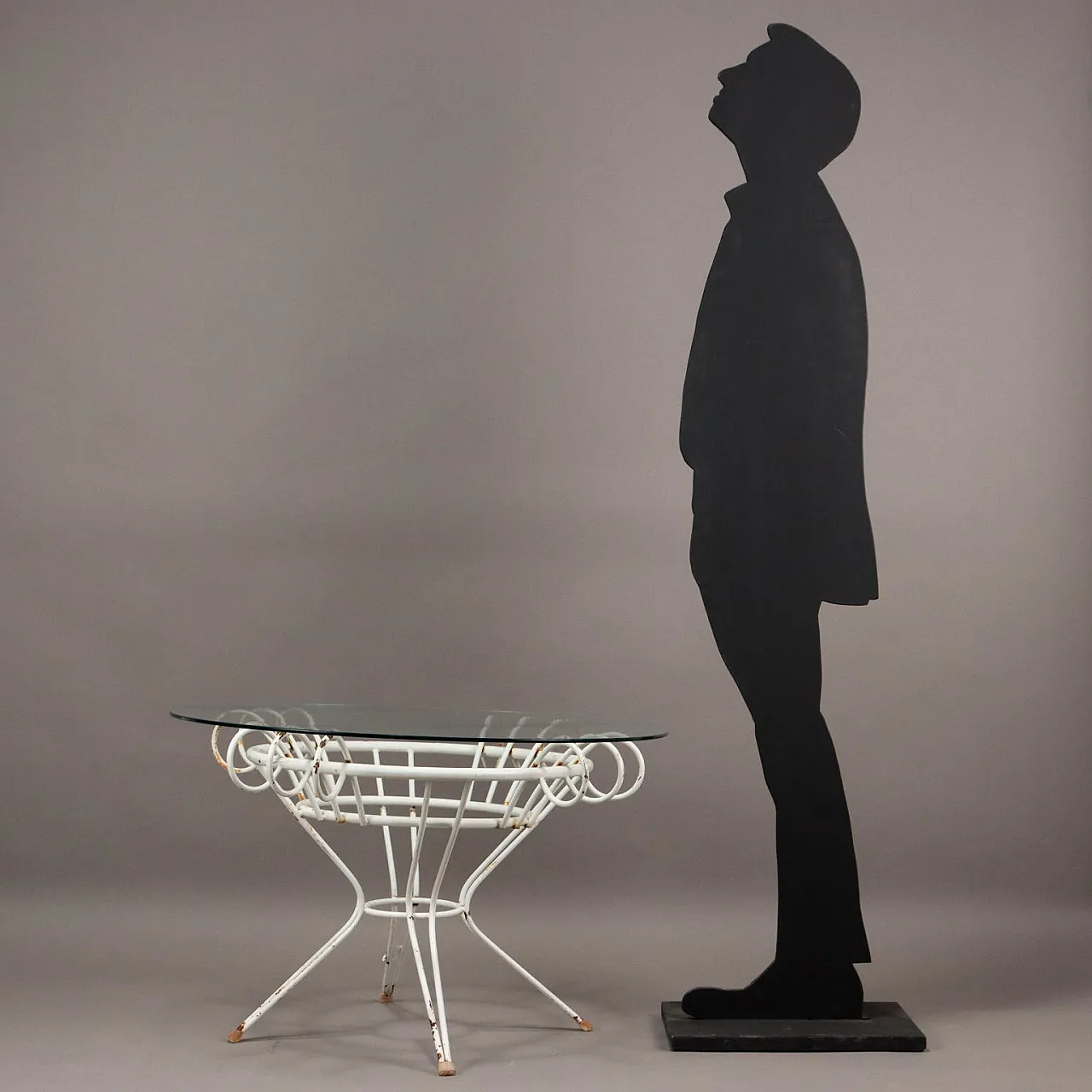 Tavolo in ferro battuto e vetro, anni '50 2