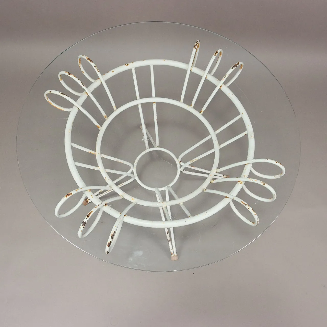 Tavolo in ferro battuto e vetro, anni '50 3