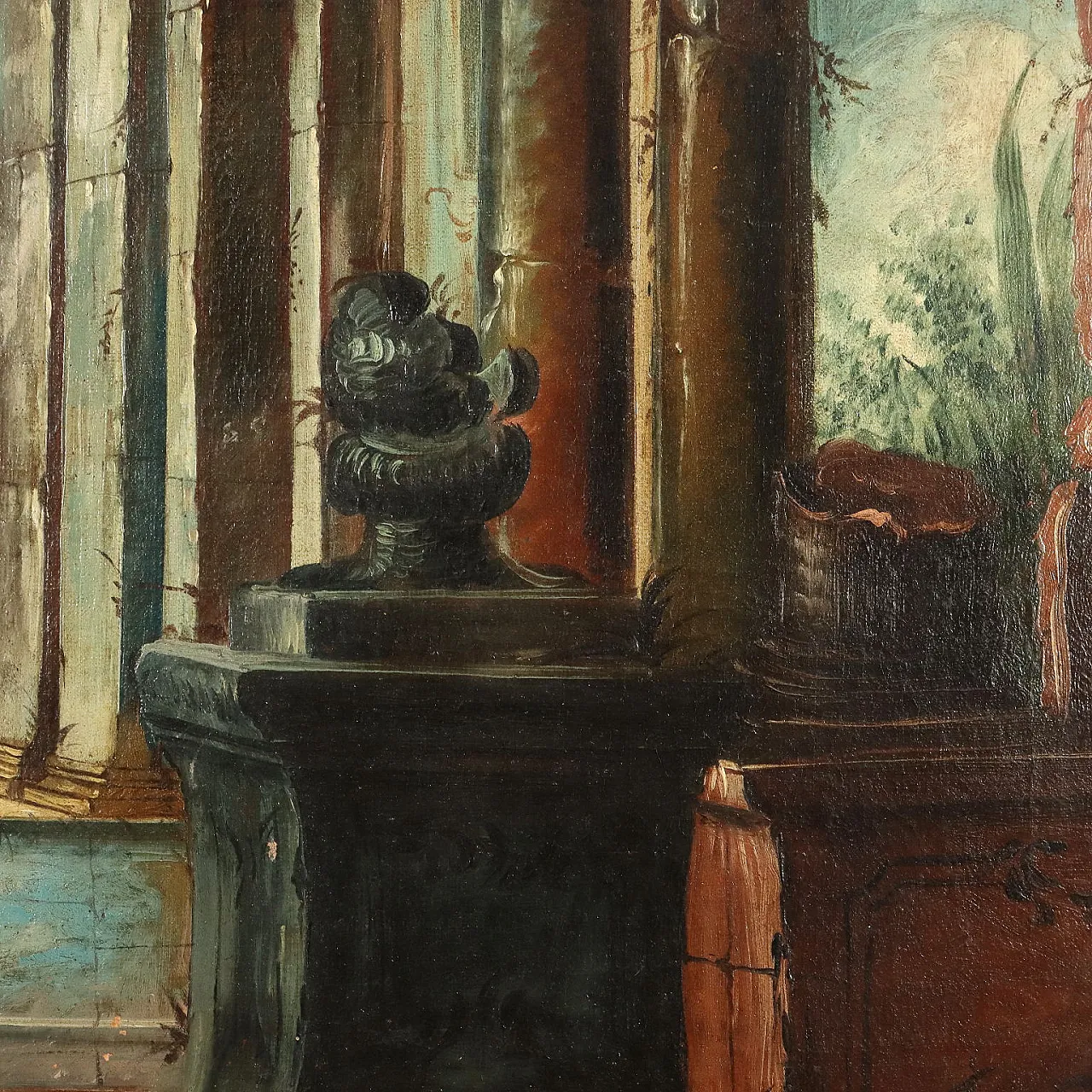 Paesaggio con rovine architettoniche, dipinto a olio su tela, '700 6