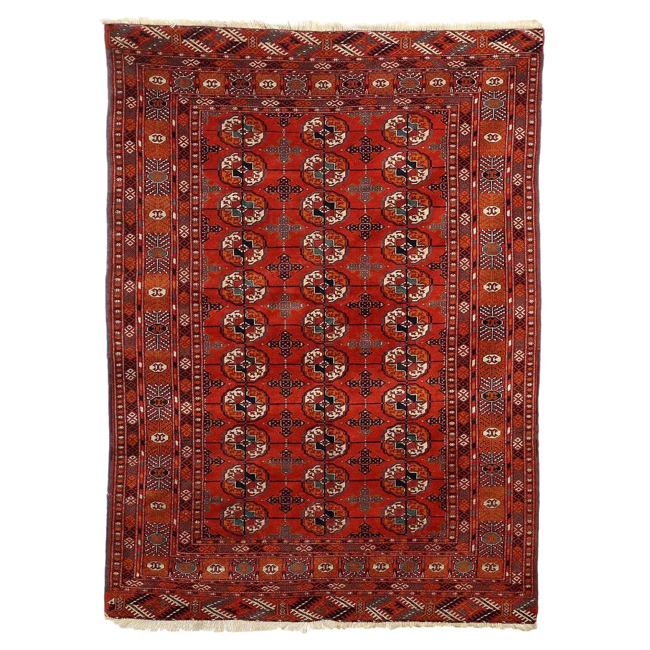 Tappeto Bukhara in cotone e lana con nodo sottile, fine '900 1