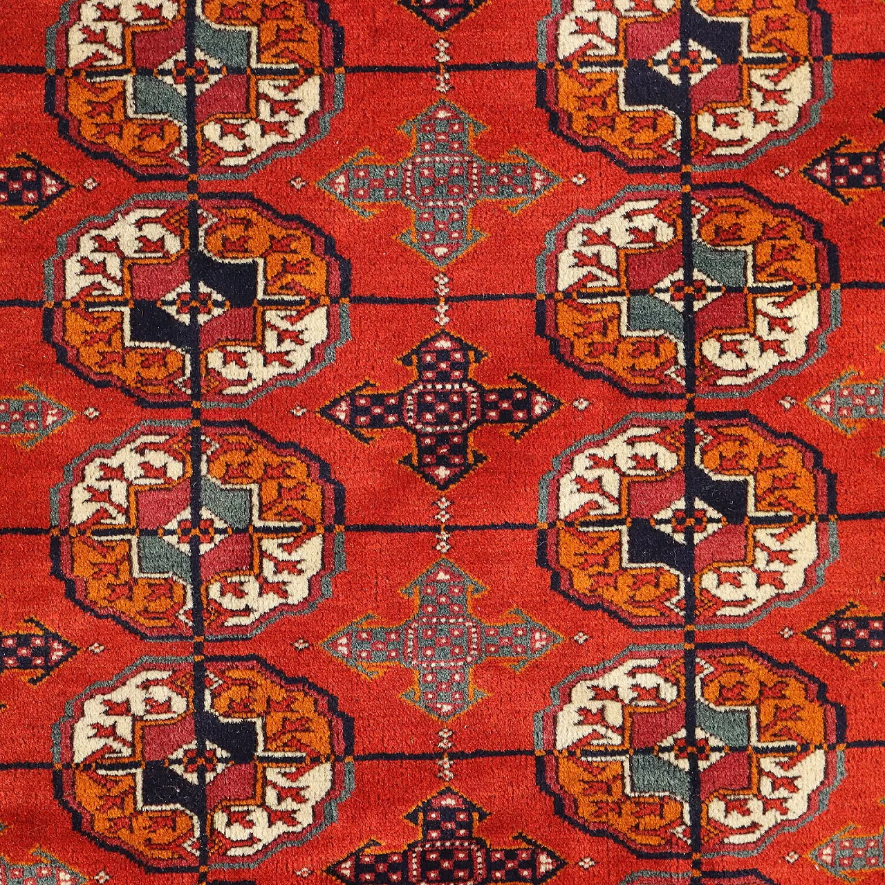 Tappeto Bukhara in cotone e lana con nodo sottile, fine '900 3