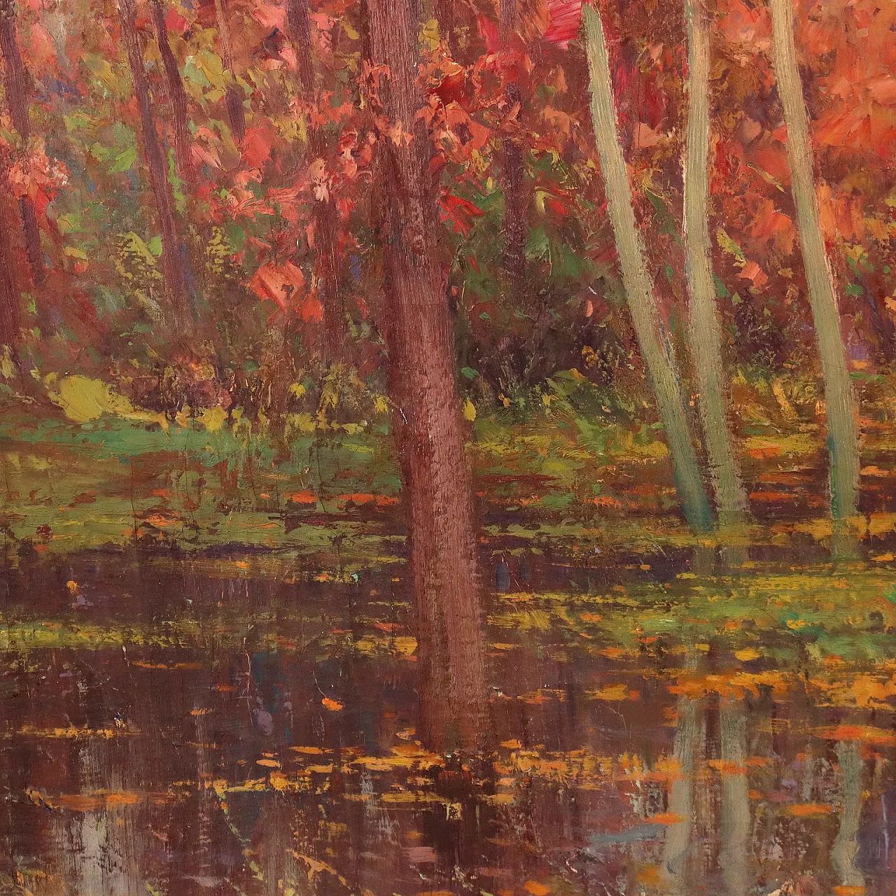 Paesaggio boschivo autunnale, dipinto a olio su tela 4