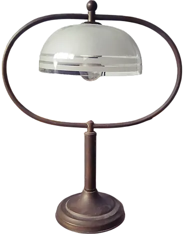 Lampada da tavolo Grace in rame e vetro soffiato, anni '30