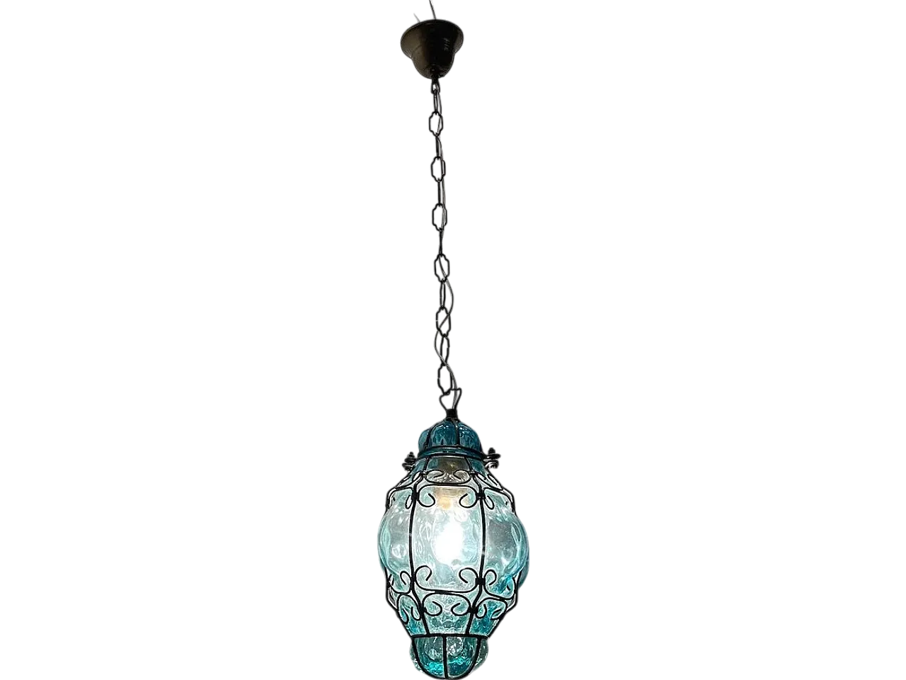 Coppia di lampadari in vetro di Murano blu, anni '70 11