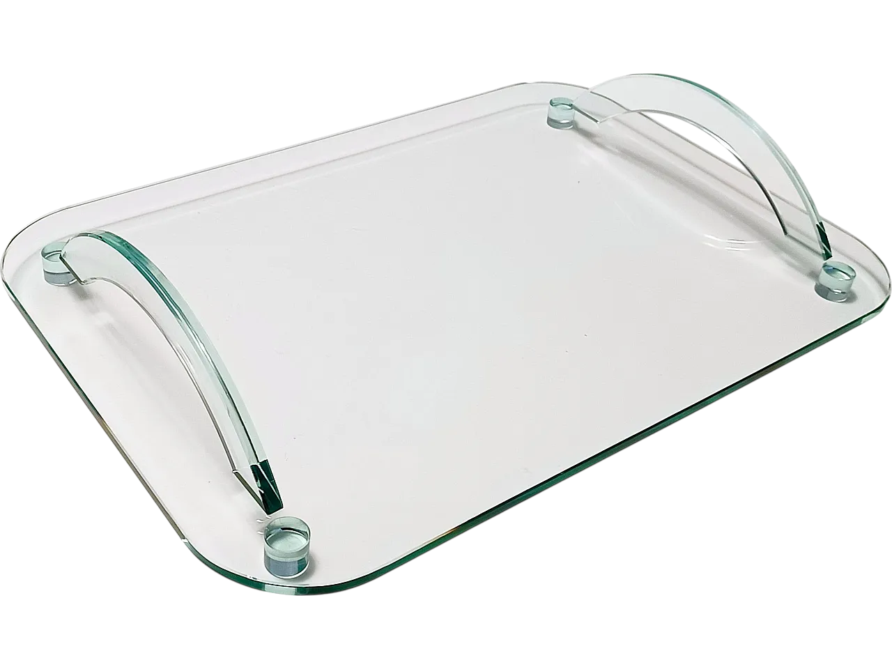 Vassoio in vetro trasparente nello stile di Fontana Arte, anni '80 10