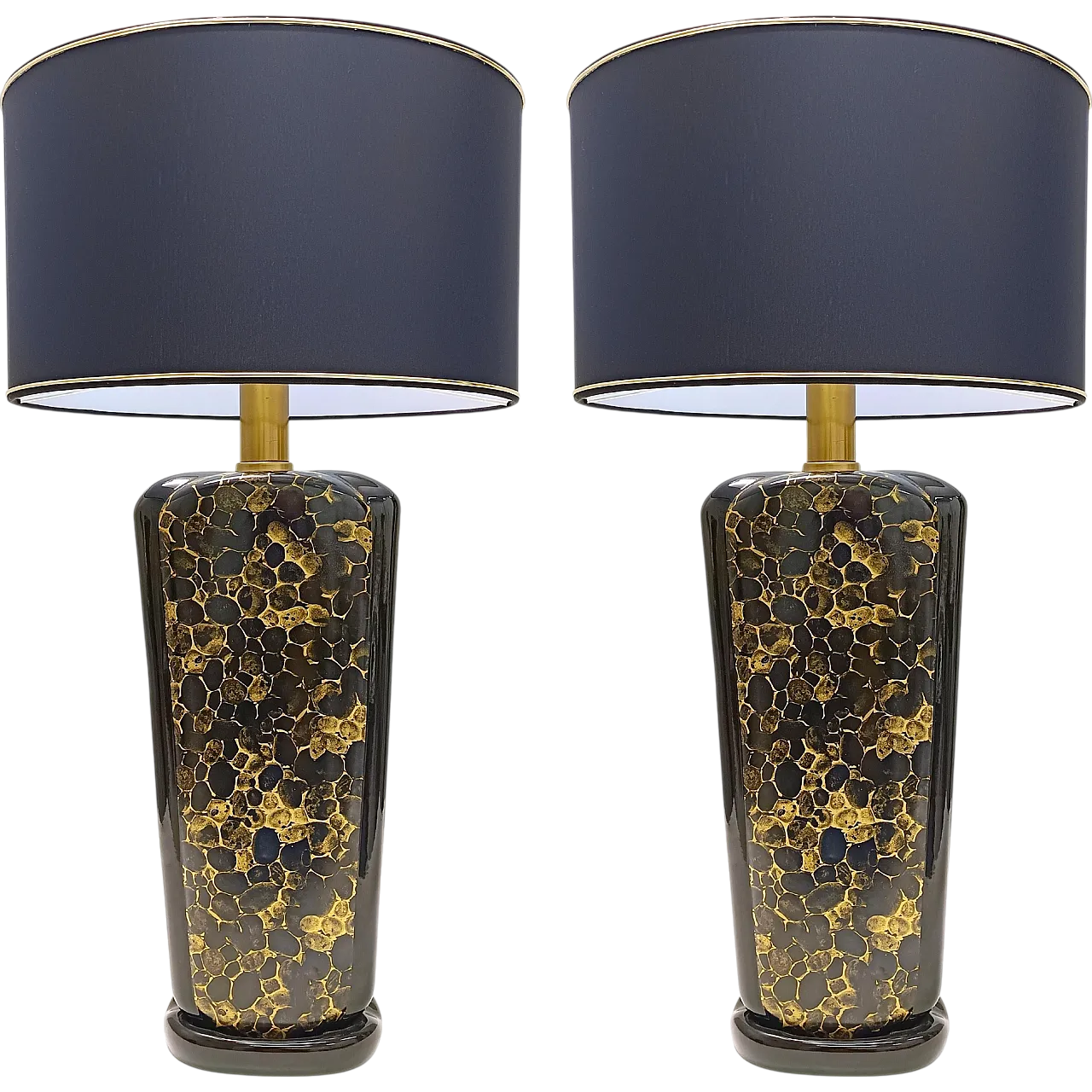 Postmodern Black and Gold Glazed Ceramic Table Lamps, Italy 1980s 15