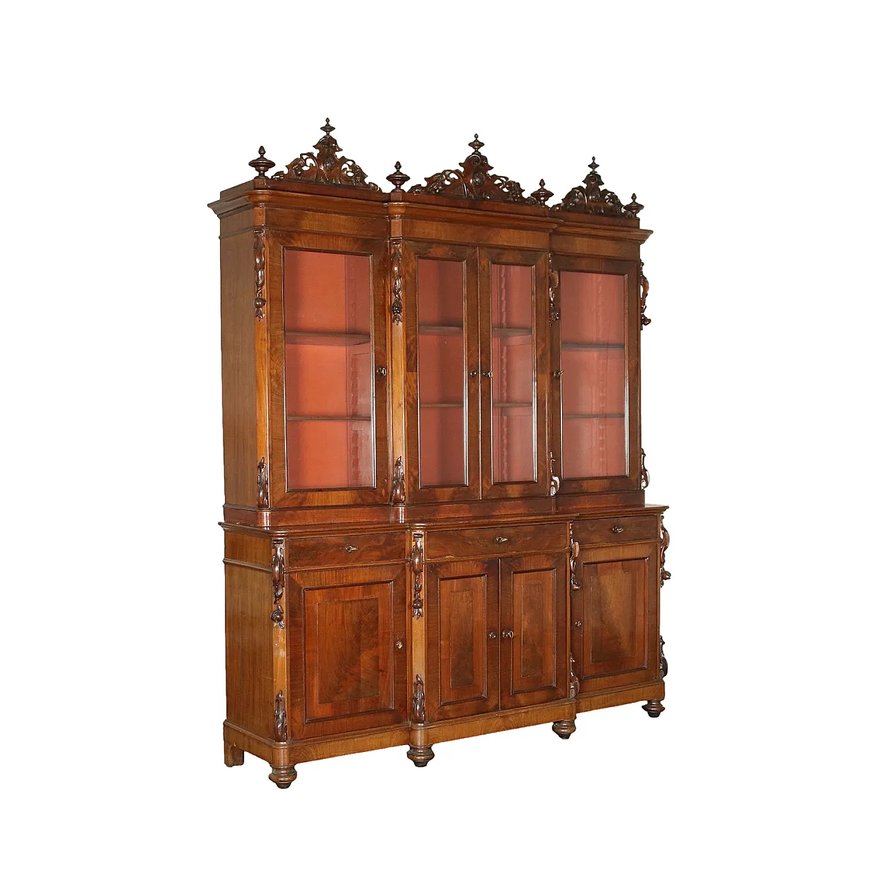 Vetrina Umbertina in piuma di mogano, '800 1