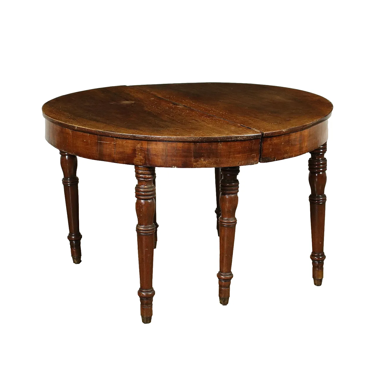 Tavolo allungabile in legno di noce massello con piedi in ottone, '800 1