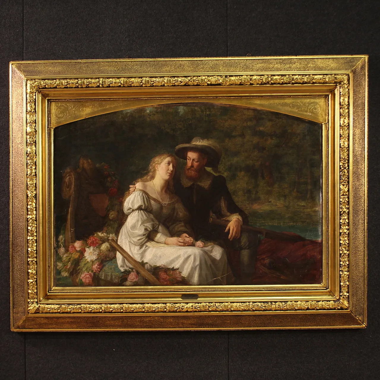 Emil Reynier, Romantic scene, painting signed and dated, 1888 1