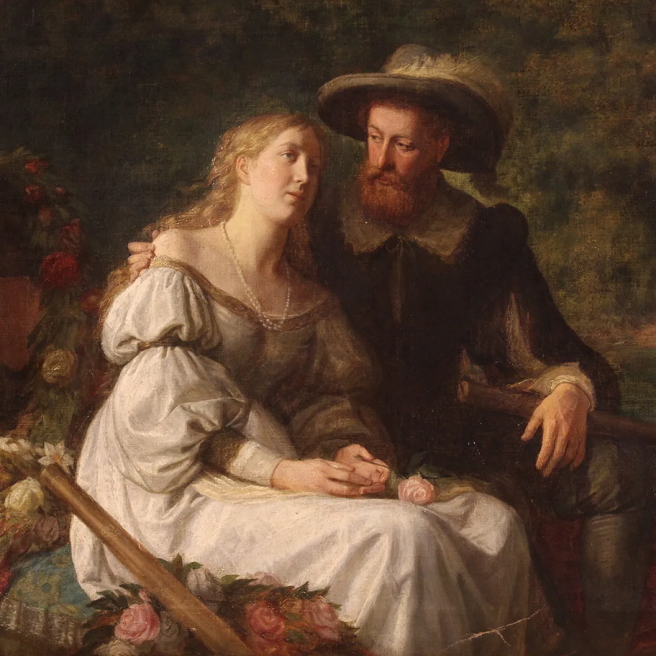 Emil Reynier, Romantic scene, painting signed and dated, 1888 2