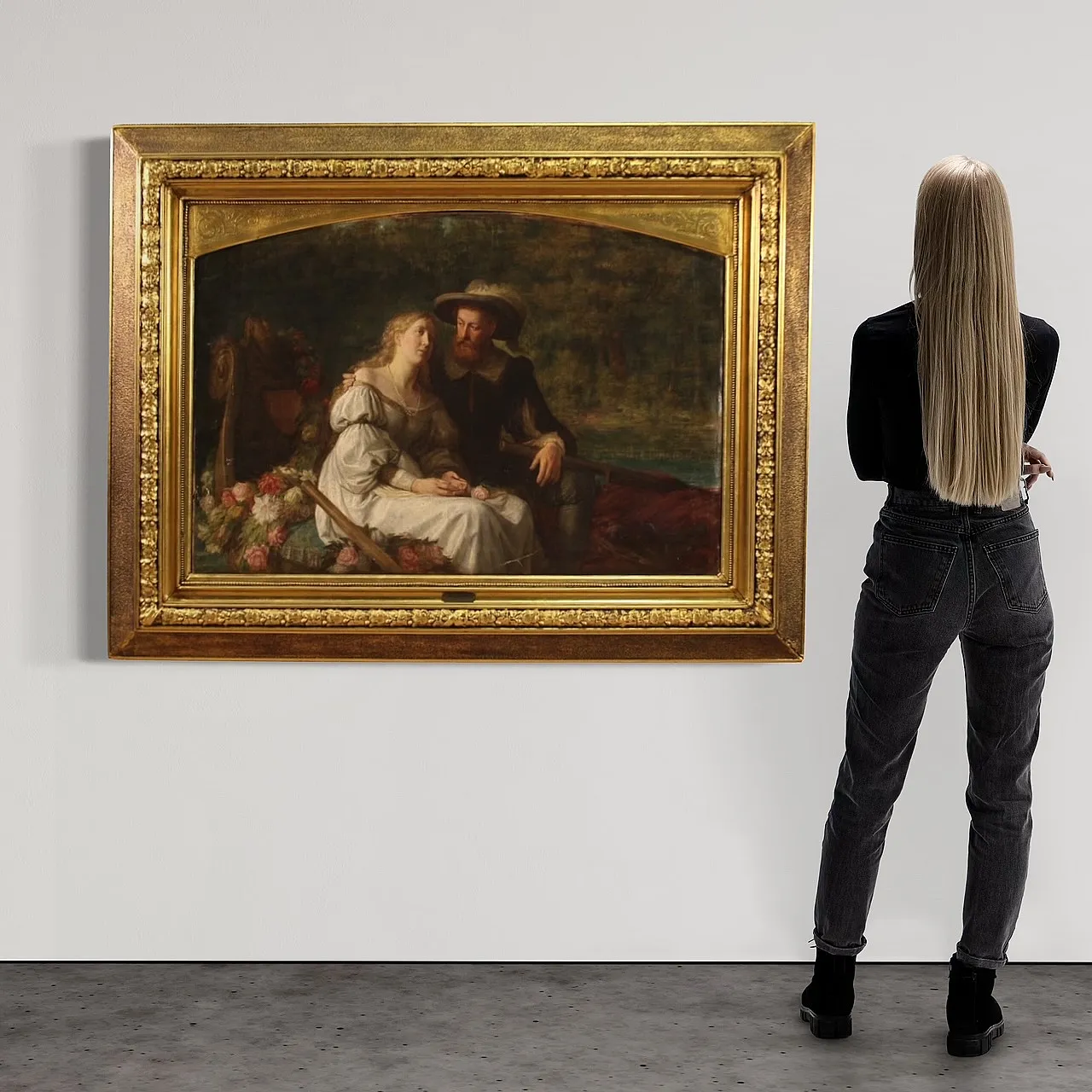 Emil Reynier, Romantic scene, painting signed and dated, 1888 3