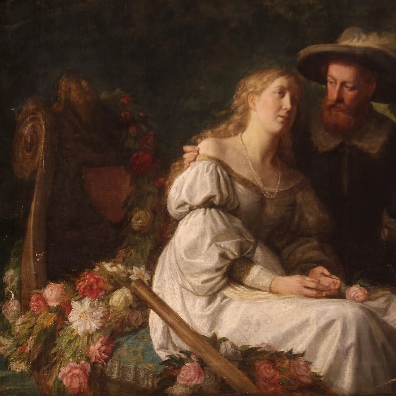 Emil Reynier, Romantic scene, painting signed and dated, 1888 4