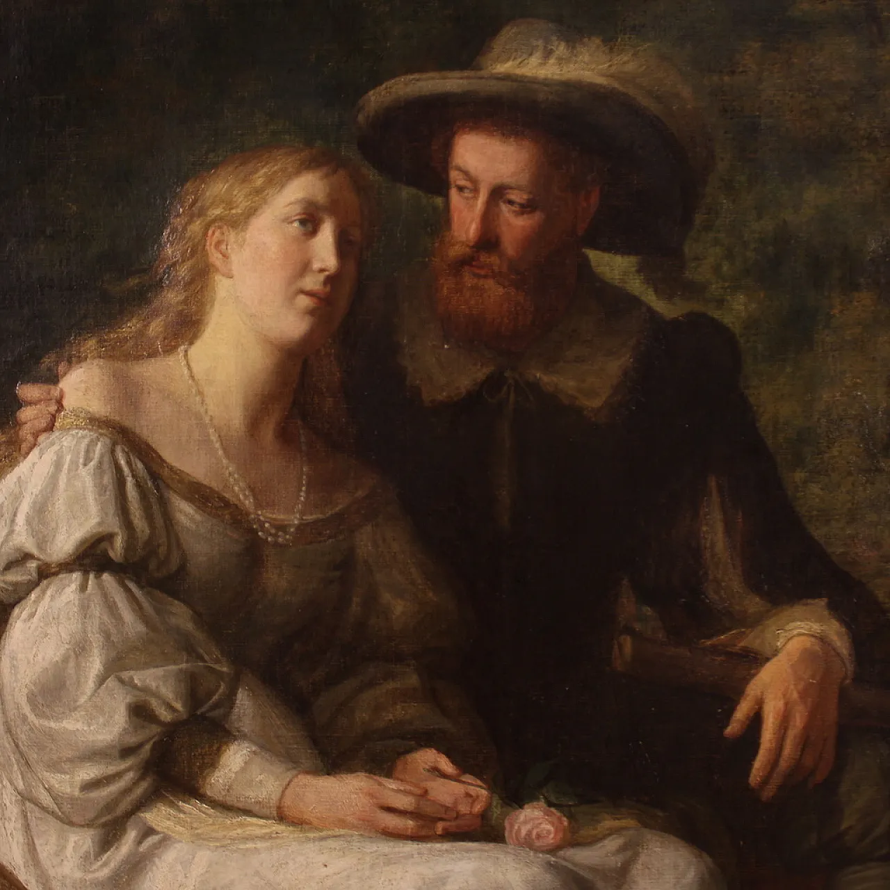 Emil Reynier, Romantic scene, painting signed and dated, 1888 6