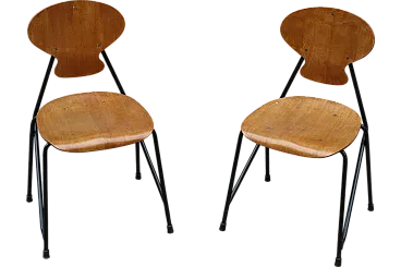 2 ISA chairs in teak and painted metal, 1960s
