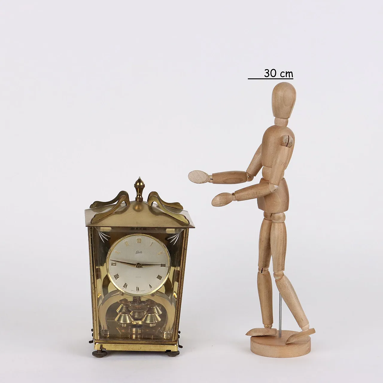 Brass and glass Schatz table clock, 1950s 2