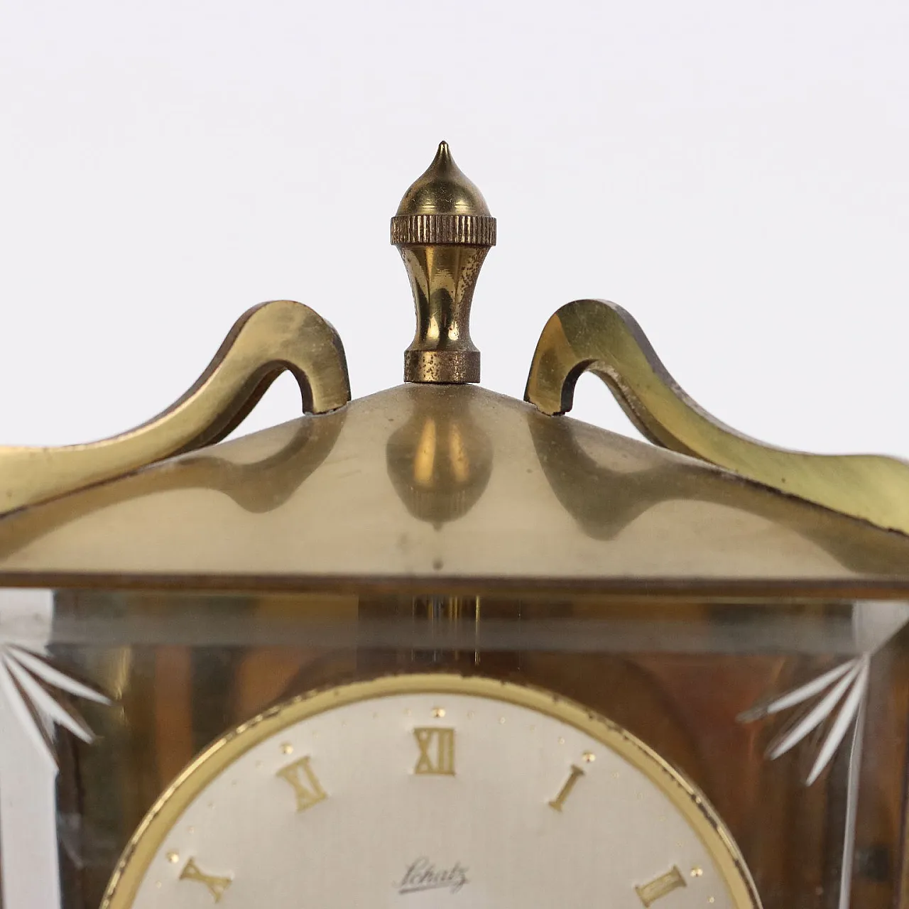 Brass and glass Schatz table clock, 1950s 4