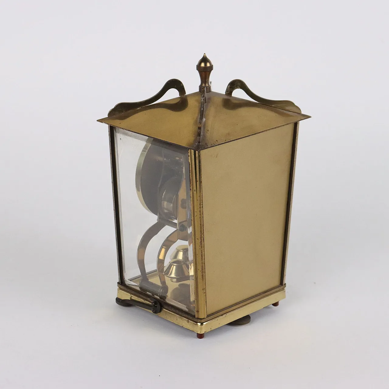 Brass and glass Schatz table clock, 1950s 6