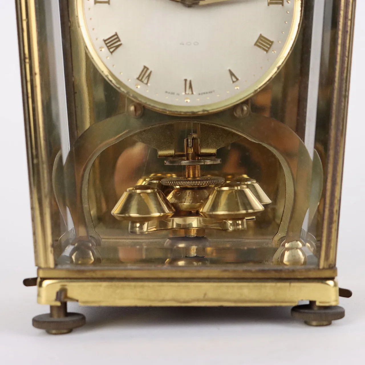 Brass and glass Schatz table clock, 1950s 7