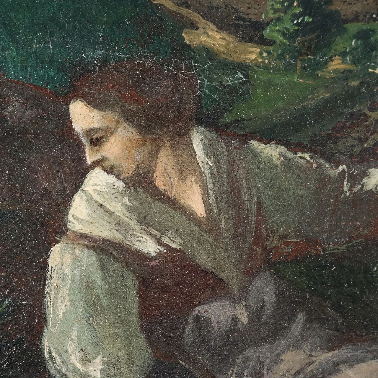 Paesaggio nordico con bestiame e pastorella, olio su tela, '700 4