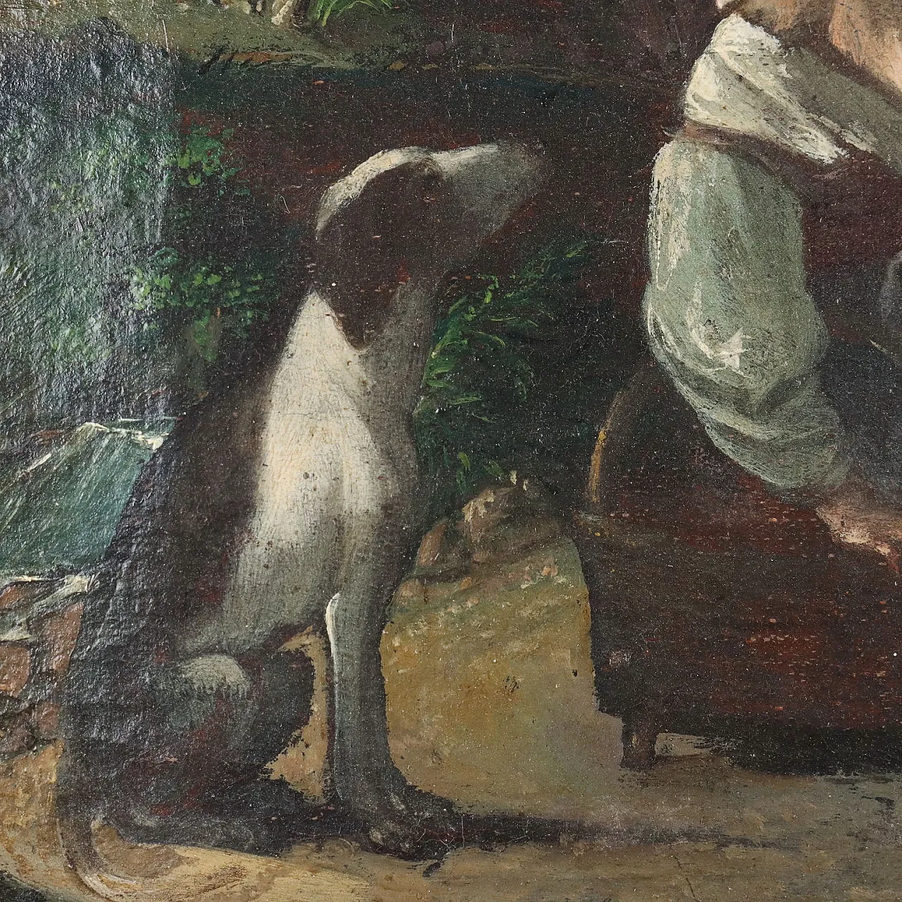 Paesaggio nordico con bestiame e pastorella, olio su tela, '700 5