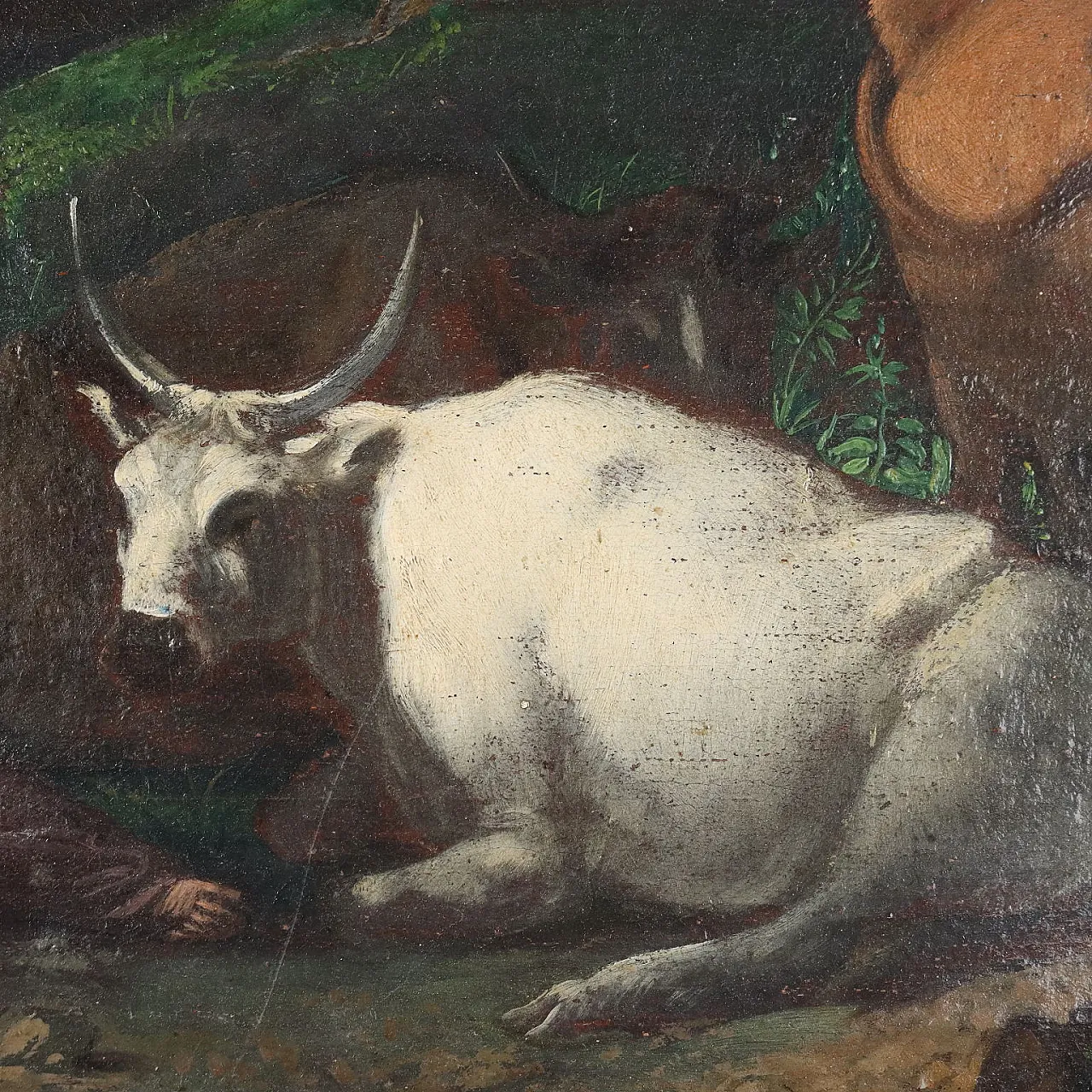 Paesaggio nordico con bestiame e pastorella, olio su tela, '700 6