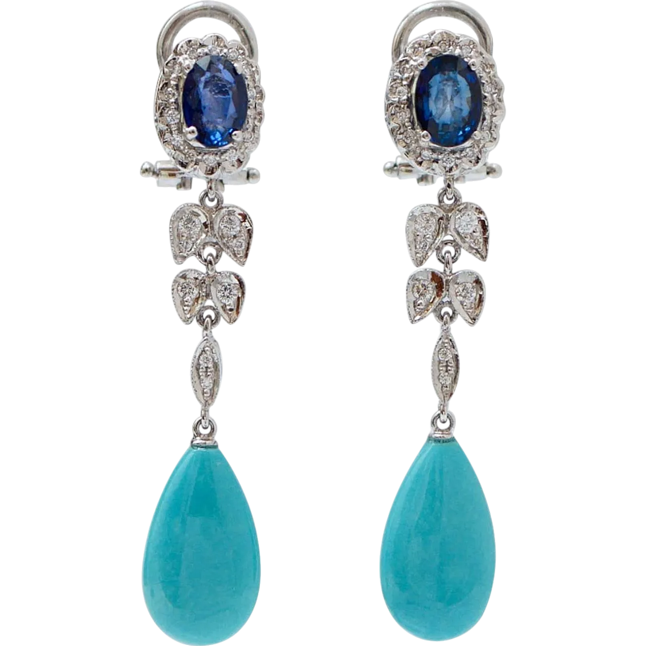 Turquoise, sapphires, diamonds and platinum earrings, 2000s 6