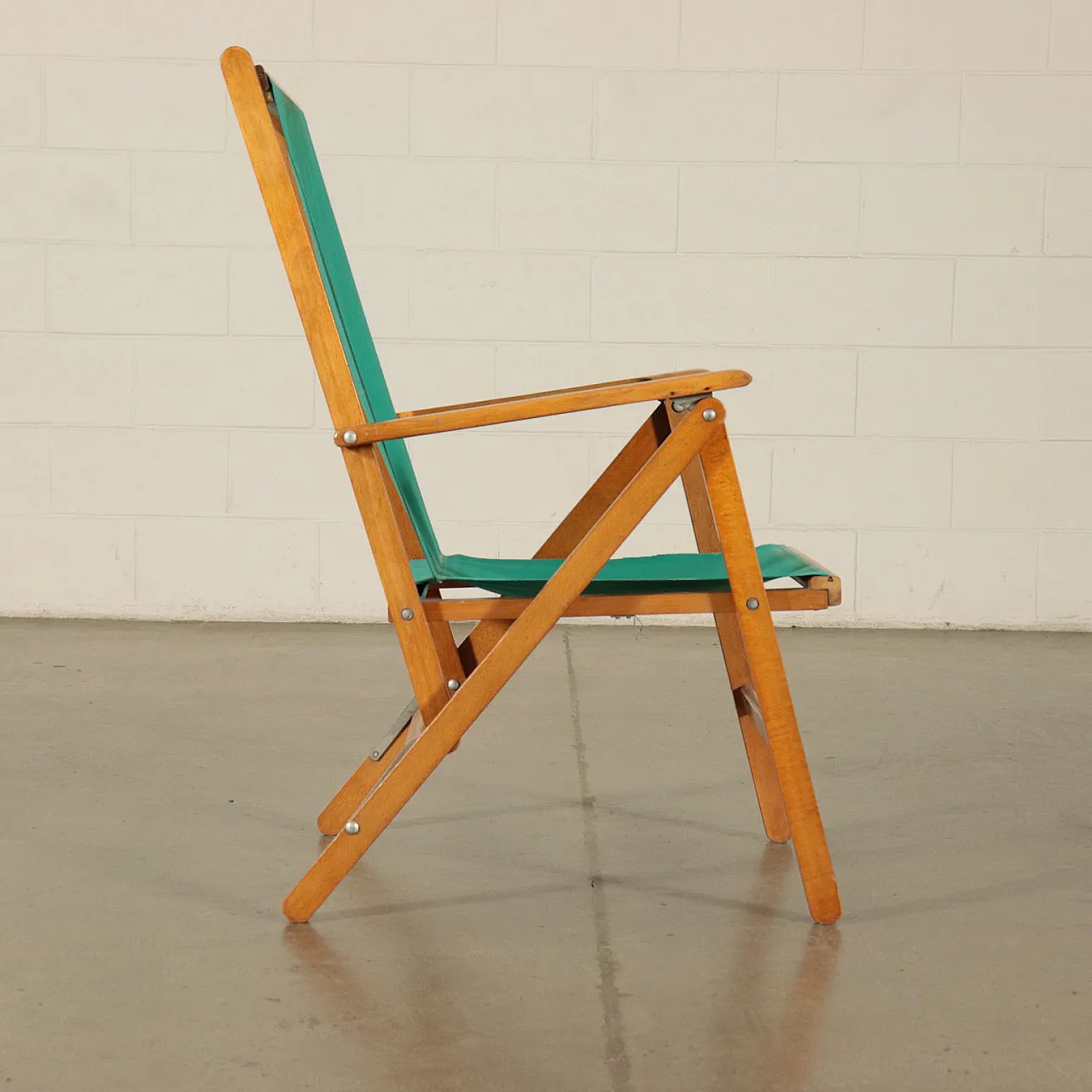 Sedia a sdraio in faggio e tessuto di Reguitti, anni '50 6