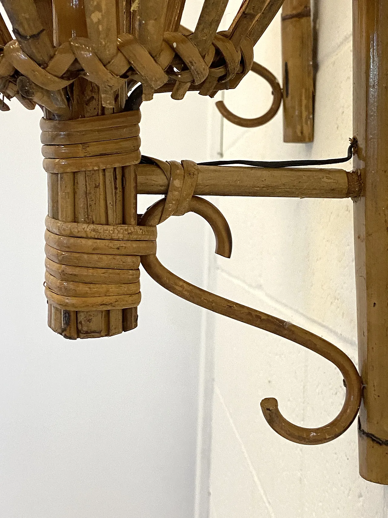 Pair of 1970s rattan and bamboo wall sconces 1