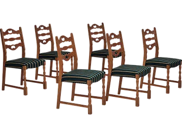 6 Danish dining chairs oak wood, 70s