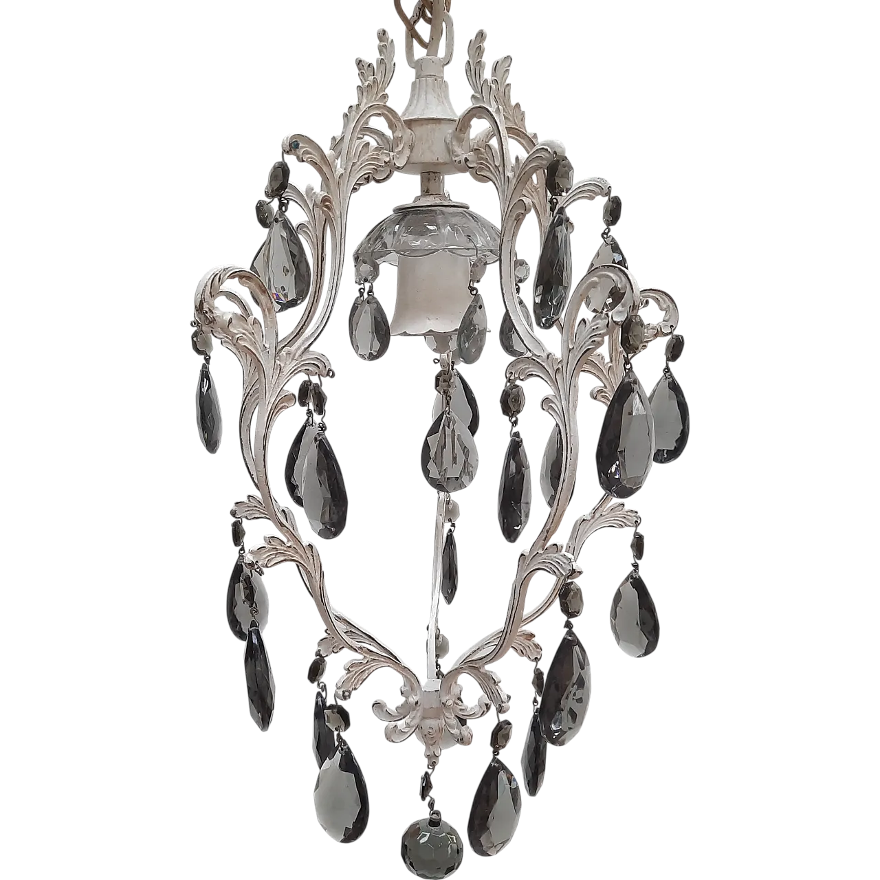 Chandelier in white painted brass with black crystals, 60s 14