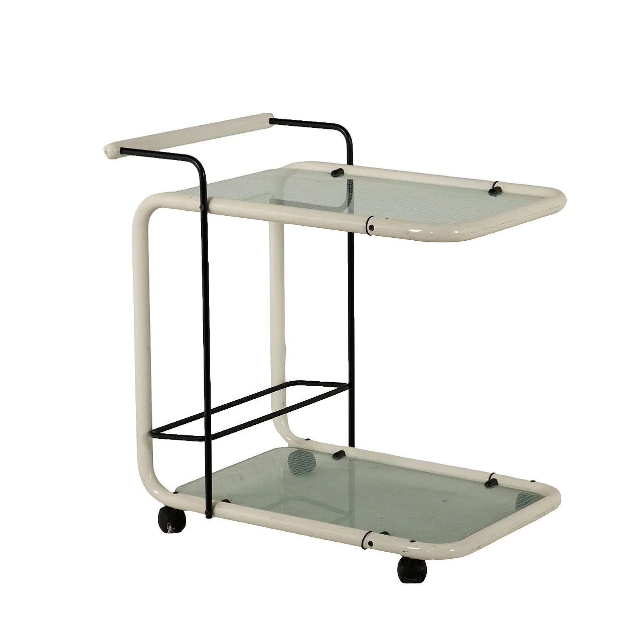 Bar cart with lacquered metal frame and double screened glass top, 1980s 1